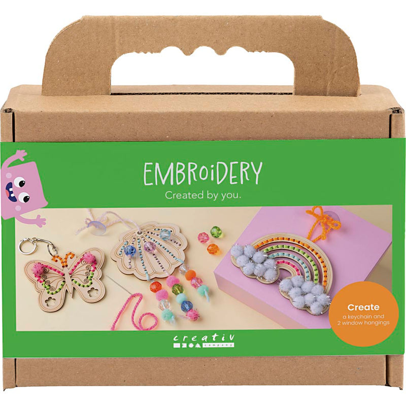 Load image into Gallery viewer, Creativ company https: www.cchobby.nl mini-hobbyset-borduurwerk-vlinder-schelp-regenboog-diverse-kleuren-1-doos

