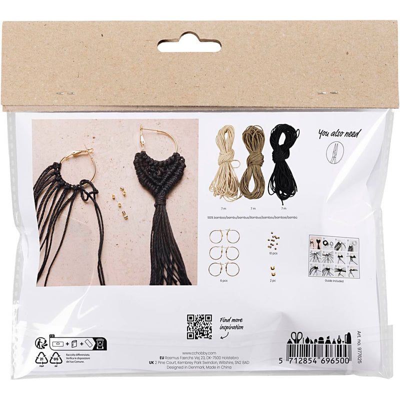 Load image into Gallery viewer, Creativ company https: www.cchobby.nl mini-hobbyset-macrame-oorbellen-zwart-olijfbruin-zandkleur-1-doos
