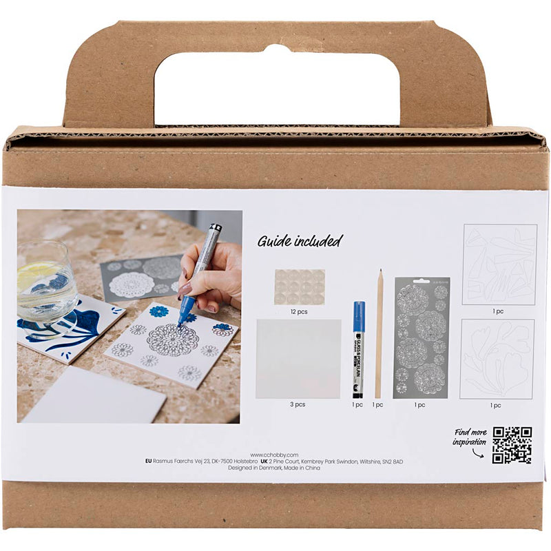 Load image into Gallery viewer, Creativ company mini hobbyset decoratie porseleinen onderzetters blauw
