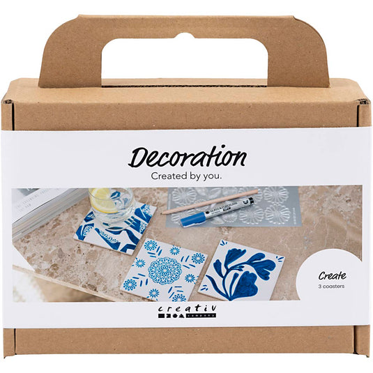 Creativ company mini hobbyset decoratie porseleinen onderzetters blauw