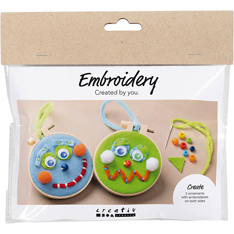 Load image into Gallery viewer, Creativ company mini hobbyset gezichtjes borduren blauw en groen
