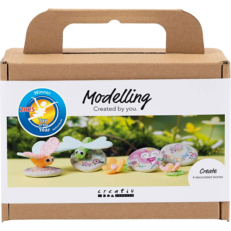 Load image into Gallery viewer, Creativ company https: www.cchobby.nl mini-hobbyset-boetseren-steen-met-insect-grijs-lichtroze-licht-turquoise-1-doos

