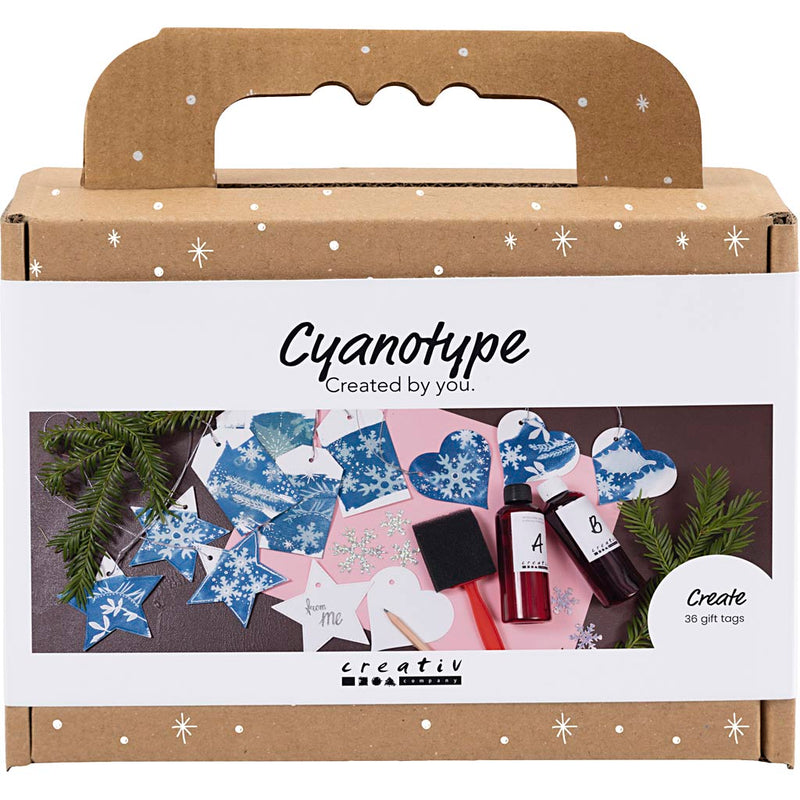 Load image into Gallery viewer, Creativ company mini hobbyset cyanotypie geschenklabels blauw en zilver

