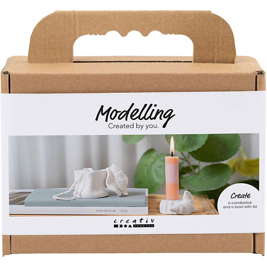 Creativ company mini hobbyset boetseren kandelaar met schelpen off white
