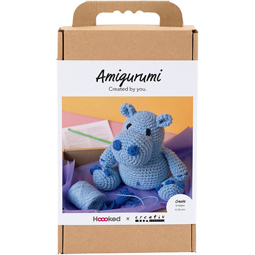 Creativ company hobbyset amigurumi, nijlpaard, blauw, lichtblauw, 1 doos