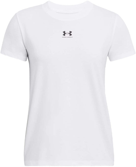 Under armour ua rival core ss-wht dames sportshirt - wit - zwart