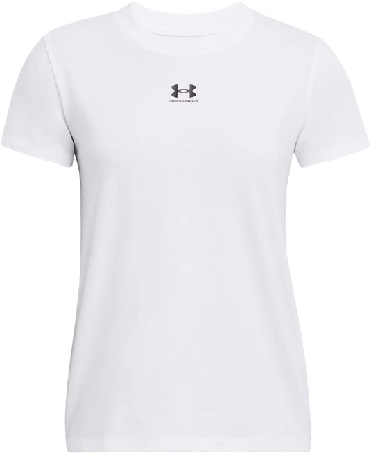 Under armour ua rival core ss-wht dames sportshirt - wit - zwart