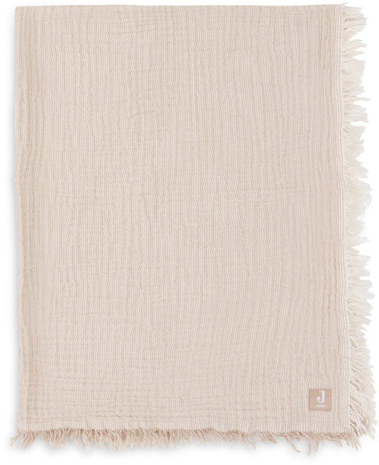 Jollein deken ledikant 120x120cm - fringe stripe biscuit ivory - gots
