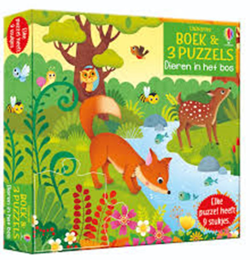 Load image into Gallery viewer, Boek met 3 puzzels, dieren in het bos 3+
