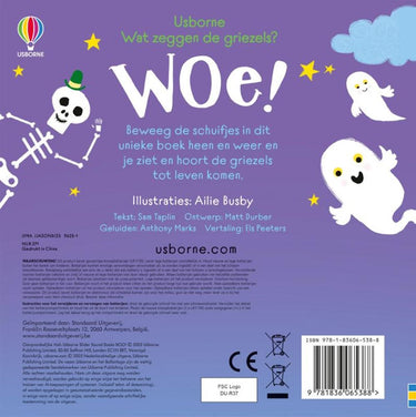 Kartonboek:wat zeggen de griezels? woe!