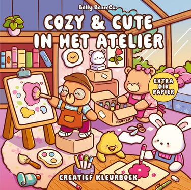 Cozy cute in het atelier. kleurboek.