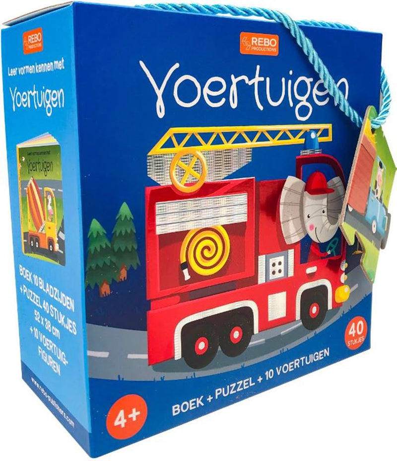 Load image into Gallery viewer, Rebo publishers voertuigen puzzel, boek + 10 figuren. 4+
