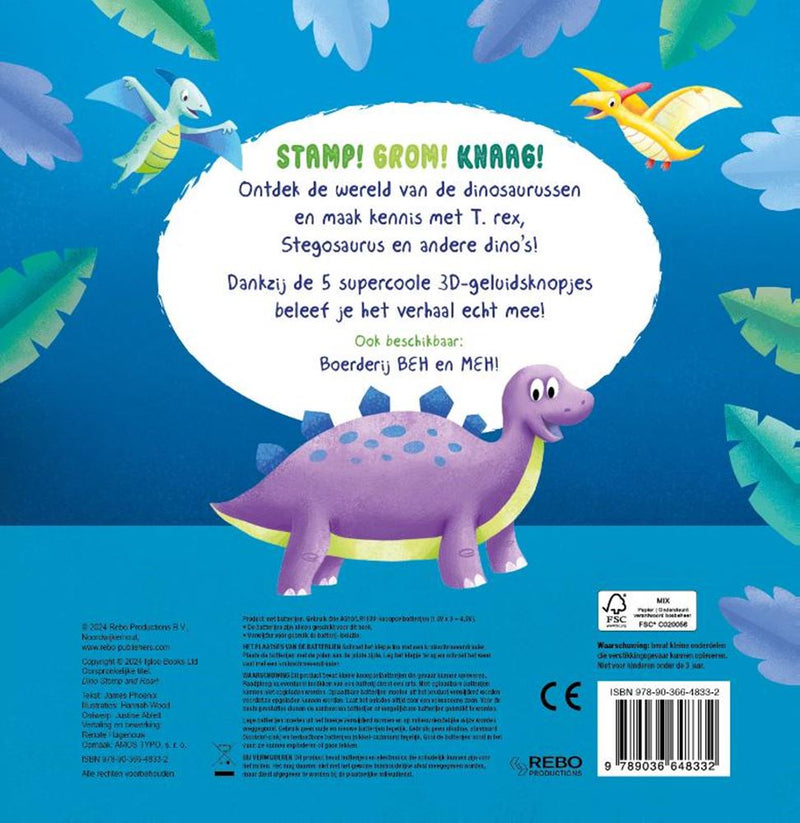 Load image into Gallery viewer, Geluidenboek: dino stamp en grom! 0+
