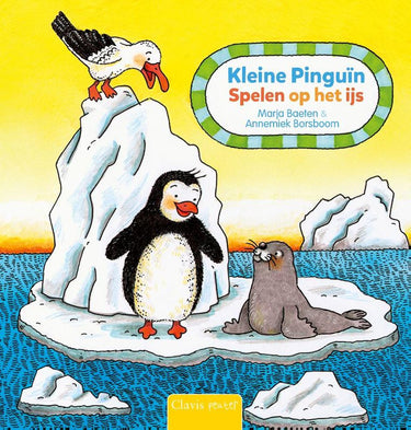 Kleine pinguïn, spelen op het ijs. 1+