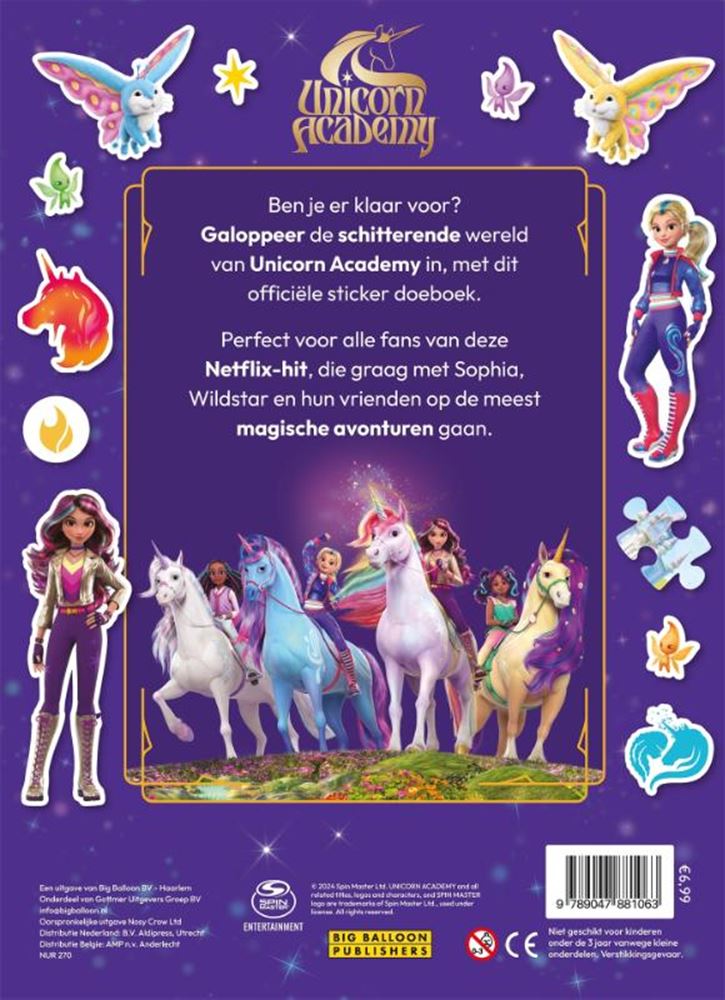 Load image into Gallery viewer, Big balloon unicorn academy sticker doeboek 4+
