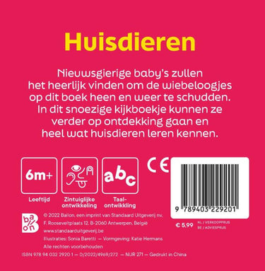 Standaard uitgeverij huisdieren, boek met wiebeloogjes. 0+