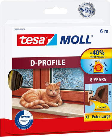 Tesa tochtstrip moll d-profiel rubber 6mx9mm bruin