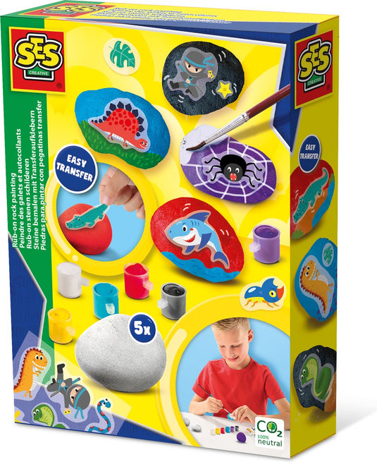 Ses creative ses - rub-on stenen schilderen - eenvoudig aan te brengen - inclusief 5 witte stenen - knutselen jongens - stenen schilderen