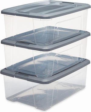 Iris new topbox opbergbox - 30l - kunststof - transparant zilvergrijs - set van 3