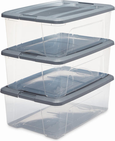 Iris new topbox opbergbox - 30l - kunststof - transparant zilvergrijs - set van 3