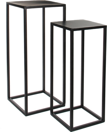 Mica decorations bijzettafels goa - 2 stuks - metaal - zwart - 70 cm - plantenhouder plantentafel - woonaccessoires