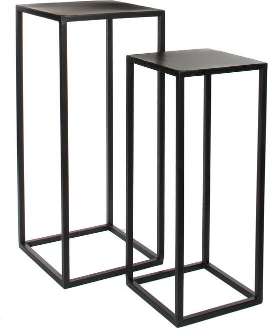 Mica decorations bijzettafels goa - 2 stuks - metaal - zwart - 70 cm - plantenhouder plantentafel - woonaccessoires