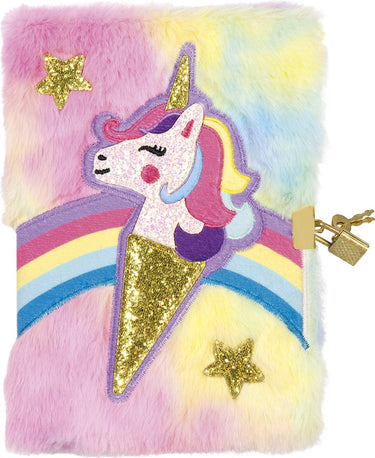 Totum unicorn furry geheim dagboek met slot - speelgoed meisjes notitieboek secret diary met eenhoorn applicatie 21 x 15 cm cadeau tip