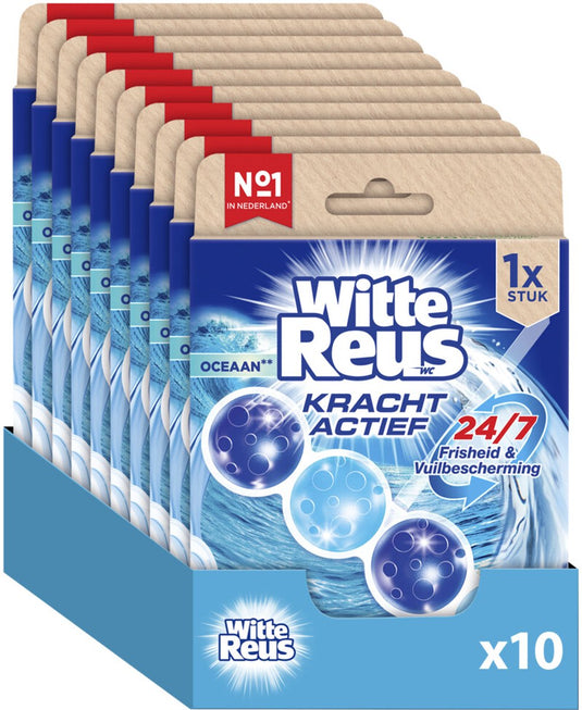 Witte reus kracht actief boost oceaan toiletblok 50g - wc blokjes - voordeelverpakking - 10 stuks