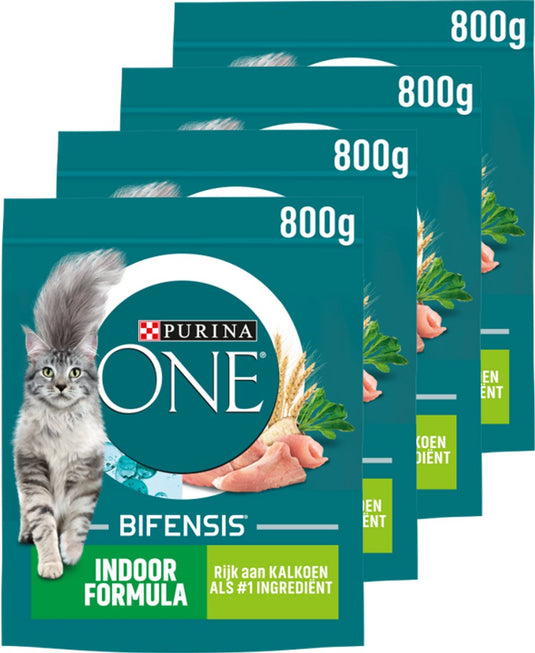 Purina one purina® one® indoor - kattenbrokjes - kalkoen volkoren granen - 4 x 800 g