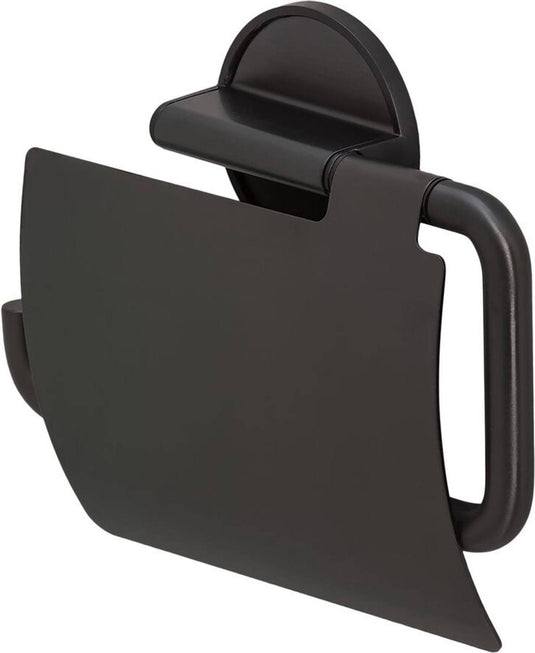 Tiger tune - wc rolhouder met klep - toiletrolhouder - zonder boren - zelfklevend 3m tape - zwart metaal geborsteld zwart - gunmetal black