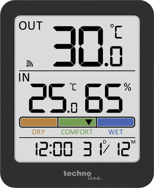 Technoline thermometer - ws 9488 - 81x98x22mm - antraciet - met 1 buitensensor 30m - tl-ws9488