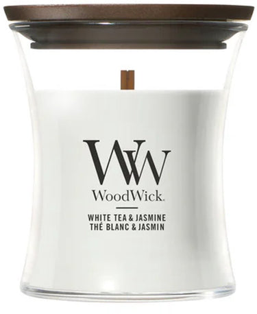 Woodwick geurkaars mini candle - white tea jasmine - 20 branduren - 85gr - 8 cm ø 7 cm