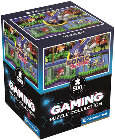 Clementoni sonic 64 bit - legpuzzel 500 stukjes cubo - gaming puzzel met opbergdoos voor volwassenen vanaf 14 jaar
