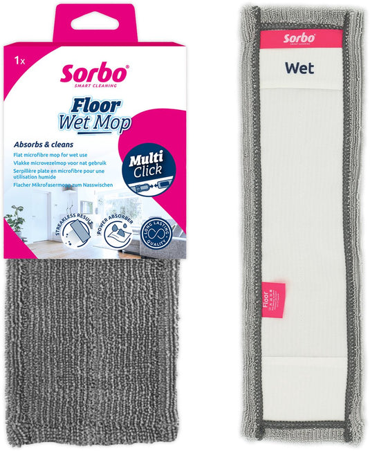 Sorbo floor wet mop – microvezel dweil – voor streeploos schone vloeren – herbruikbaar wasbaar – compatibel met multi-click steel – 1 stuk