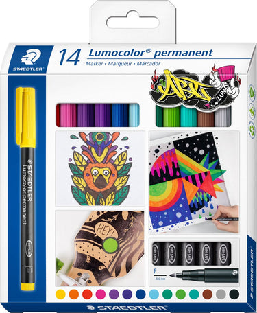 Staedtler lumocolor permanente pen f - set met 14 kleuren