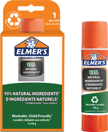 Elmer's pure lijmstiften | 93% natuurlijke ingrediënten | 100% hergebruikt plastic | geweldig voor knutselen en op school | uitwasbaar en kindvriendelijk | 40 g | 1 stuk