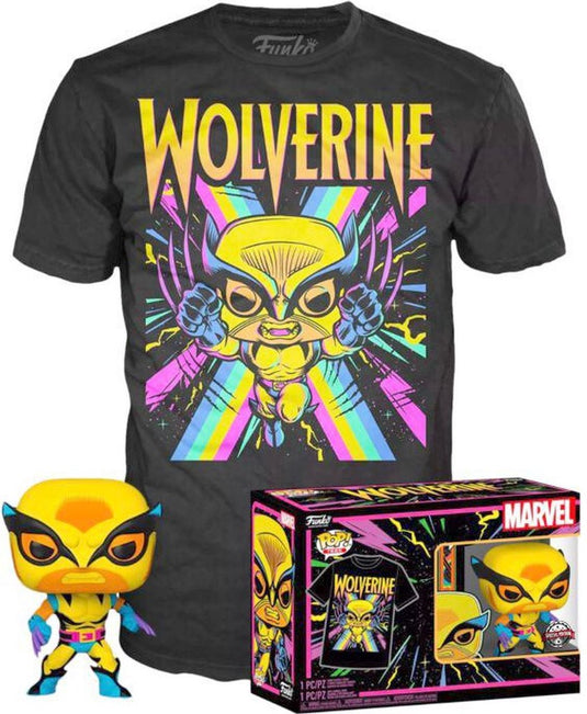 Marvel funko the xmen verzamelfiguur tshirt set -s- pop! tee box wolverine blacklight zwart