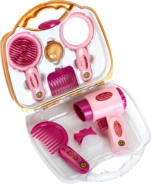 Klein toys princess coralie kapperskoffer - incl. speelgoedfohn en haartools - 21,5x8,5x19 cm - roze