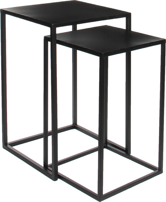 Mica decorations 2x bijzettafels plantenstandaards goa 35 x 35 x 55 cm - zwarte metalen plantenhouder plantentafel - woonaccessoires