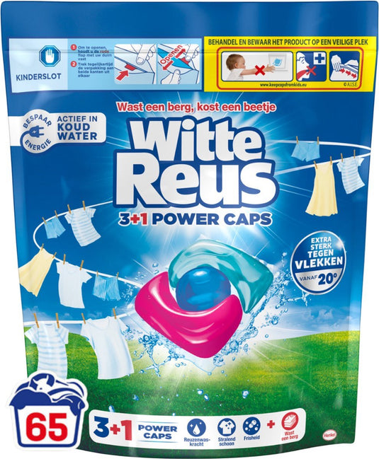 Witte reus 3+1 power caps - wascapsules - witte was - 65 wasbeurten