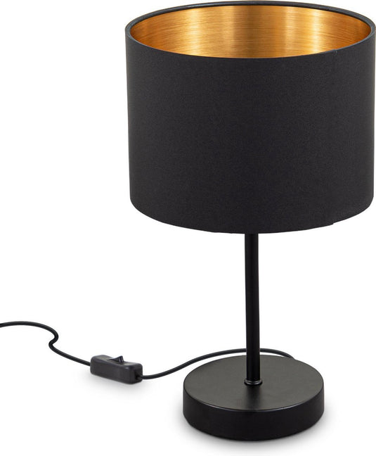 B.k.licht - tafellamp - zwart-gouden - metaal stof - bedlamp - slaapkamer lamp - e27 fitting - h.: 33cm