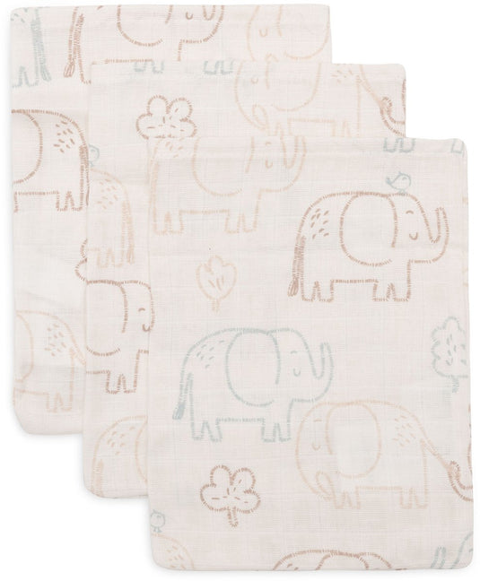 Jollein hydrofiele washandjes 15x20cm - elephant tales - katoen - 3 stuks