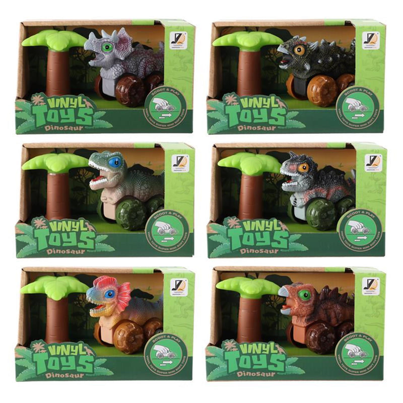 Afbeelding laden in galerijviewer, Baby dino auto 12cm met palmboom met frictie wielen
