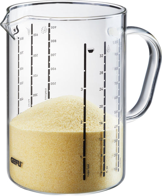Gefu meti maatbeker – 1 liter – borosilicaatglas – met maataanduiding en schenktuit