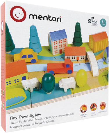 Mentari puzzel - tiny town - 30x15,20x7,50cm - hout - 3 jaar