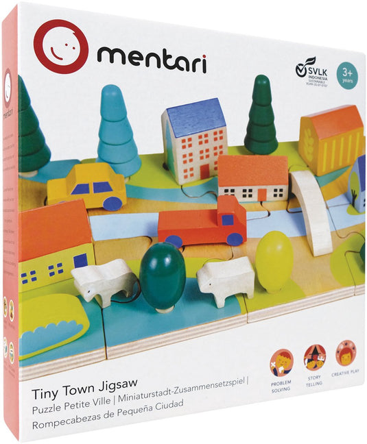 Mentari puzzel - tiny town - 30x15,20x7,50cm - hout - 3 jaar