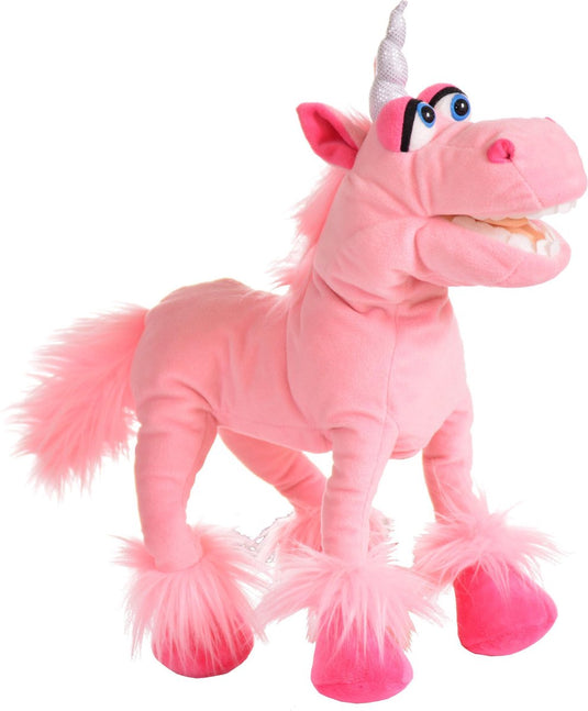 Living puppets handpop roze eenhoorn buikspreekpop kinderfeestje