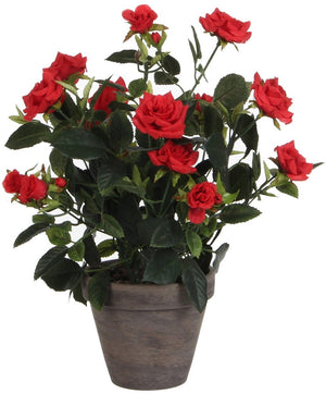 Mica decorations rozenstruik kunstplant in bloempot stan - h33 x ø25 cm - rood