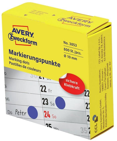 Avery 3853, blauw, rond, permanent, universeel, papier, 1 cm