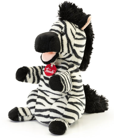 Trudi - puppets handpop zebra 29 cm - handgemaakt in italie - zacht pluche - knuffeldier voor jongens en meisjes - zwart wit - 17x29x18 cm maat s